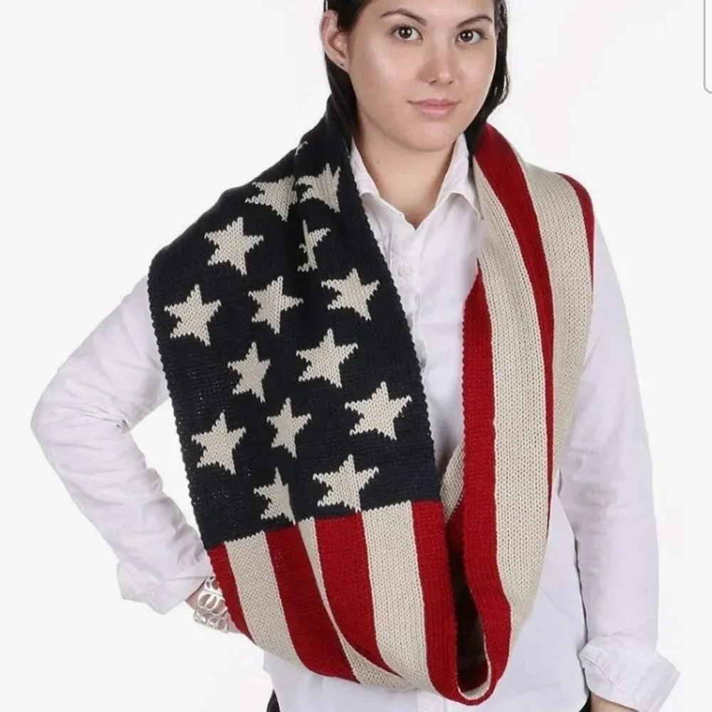 American flag infinity scarf acrylic knit thick scarf Patriotic accessory